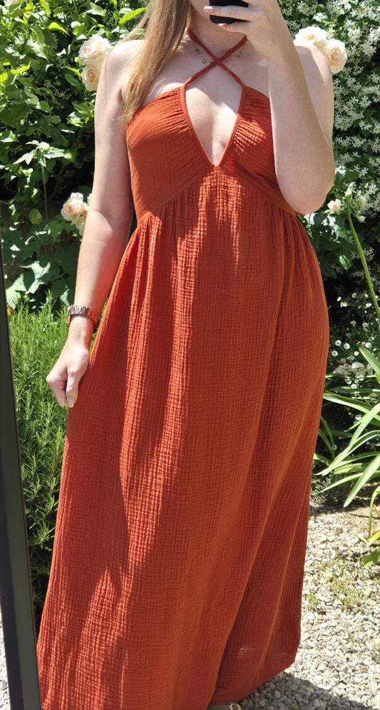 Robe longue dos nu Terracotta